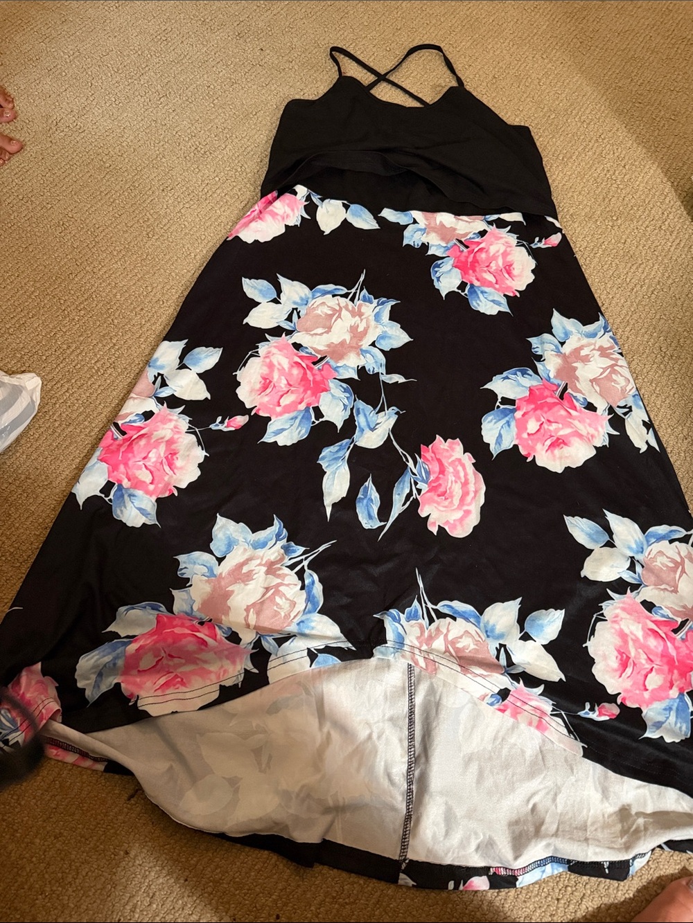 Black Floral high low nursing Dress with Pink Roses